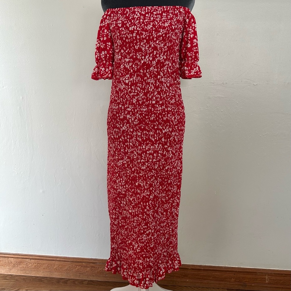 SHEIN Floral Red Off-Shoulder Dress
